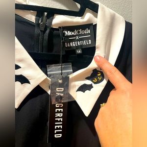 Mod Cloth x Dangerfield Bats & Cats Collide Spooky Girly Goth Dress size 14